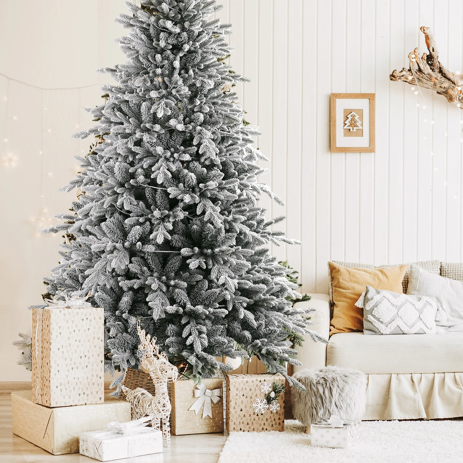 180 künstliche Weihnachtsbäume mit weißem Schnee und 935 Spitzen, 264 LED-Leuchten, PVC + PE-Material, Metallständerbaum, Party-Dekoration für den Innenbereich – Detail 10