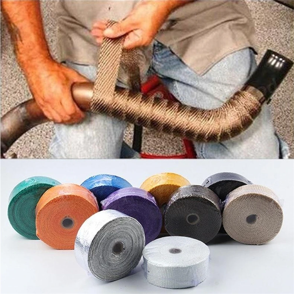 5M Roll Fiberglass Heat Shield Motorcycle Exhaust Thermal Tape Header Pipe Wrap Protection W/Stainless Ties 6 Color Width 2.5cm