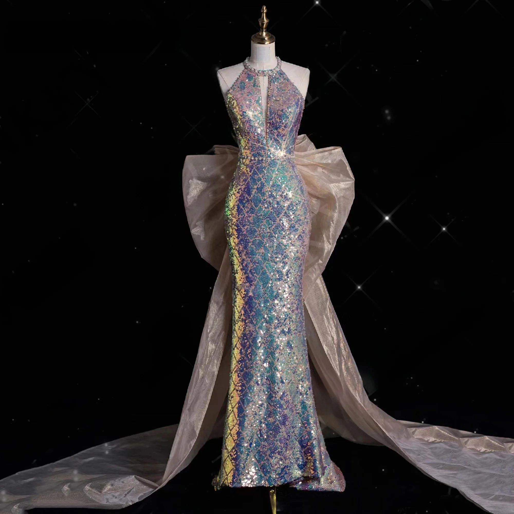 EOENKKY Luxe Avondjurken Schoolfeest Zeemeermin Pailletten Ruglooze Bruiloft Jurk Mouwloos Aangepaste Luxe Avondjurken Prom Zeemeermin Pailletten Backless Bruiloft Party Jurk Mouwloos Aangepast - afbeelding 2
