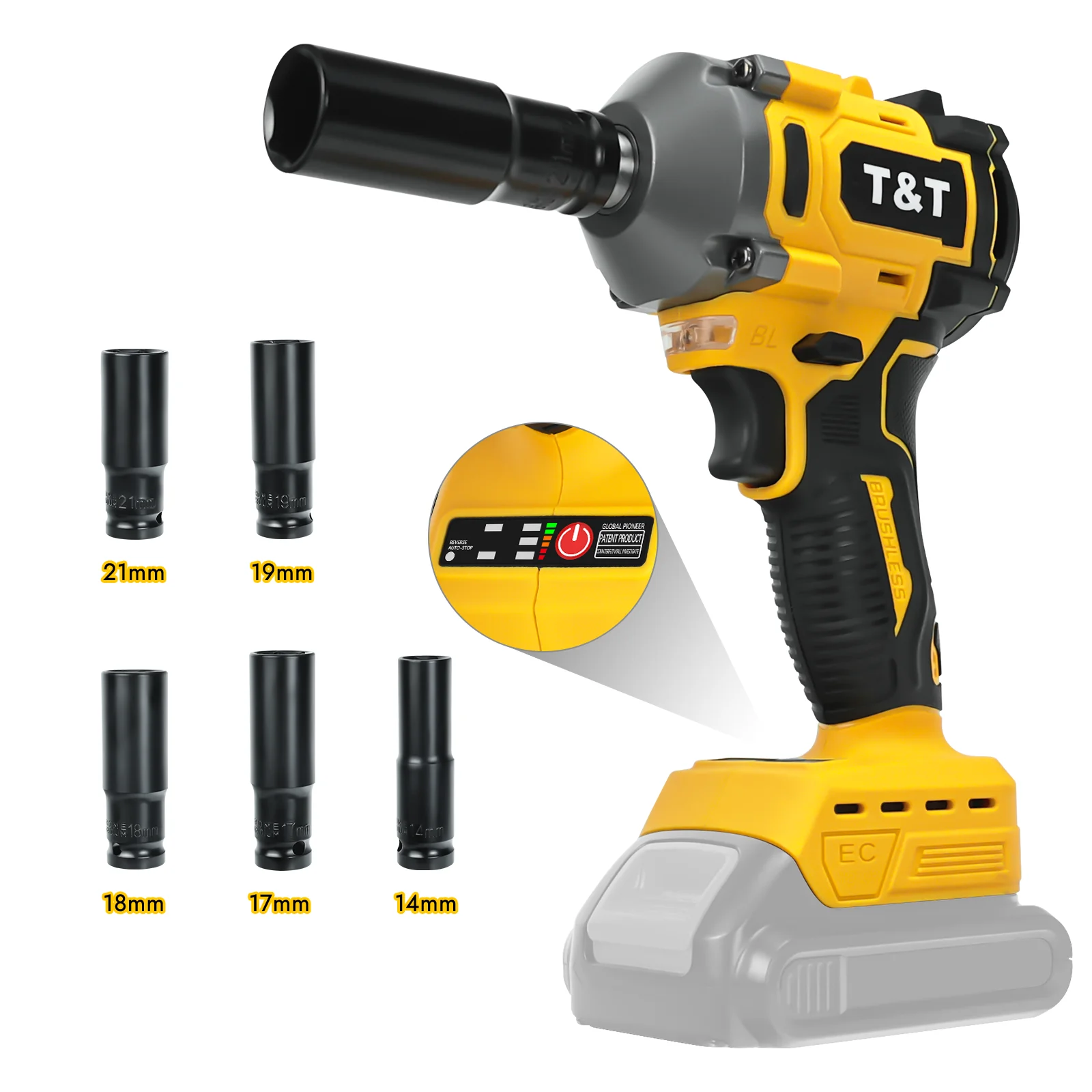 

350N.M Torque Brushless Electric Impact Wrench 1/2 inch 2-Speed Cordless Wrench Power Tools for Dewalt 20V Battery (No Battery)