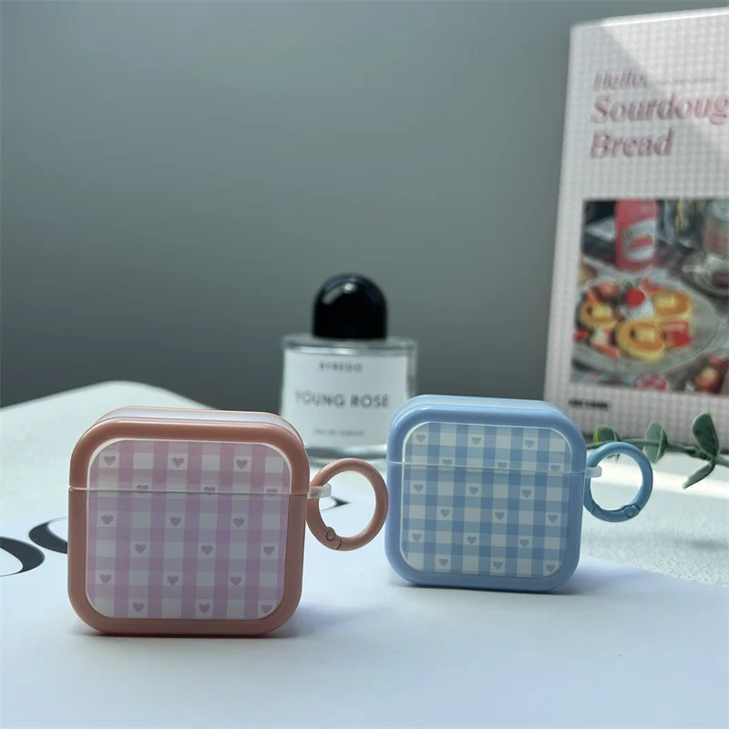 Cute Plaid Love Headphone Case for Apple Airpods, Wireless Bluetooth Silicone Earphone Cover, 4, 3, 2, Pro, 2