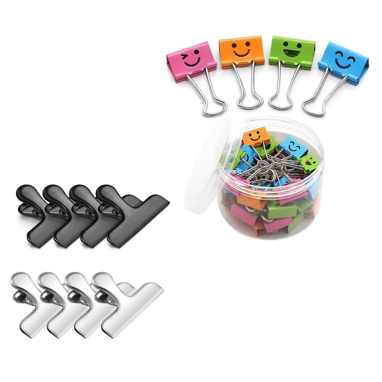 Smiling Face Binder Clips, & Colored Cute Binder Clips, Mini Metal Binder Clips For Kitchen, Office, Paper Clamps, School Person