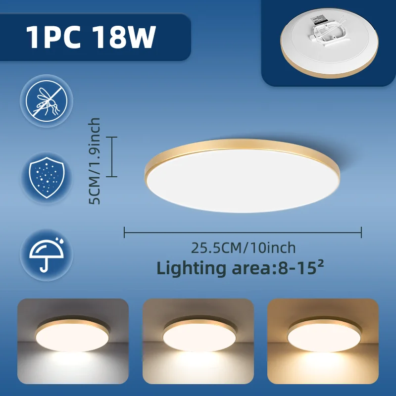 CHUANGYANG Wasserdichte Led Badezimmer Lampe Decke Licht Led Decke 18W 30W 40W Gold Decke Lampe Runde Für Küche wohnzimmer Toilette 220V 9