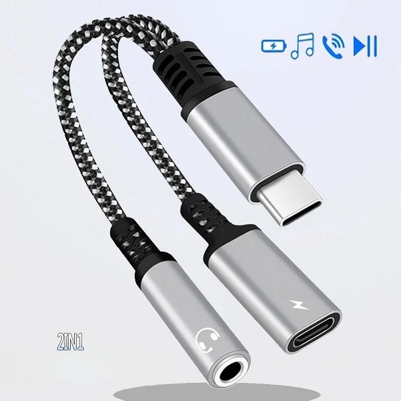 PD 60 W USB Typ C auf 3,5 mm Kopfhörer- und Ladegerät-Adapter 2-in-1 USB C auf AUX Audio Jack Dongle-Kabel für Fast iPhone 16 Samsung