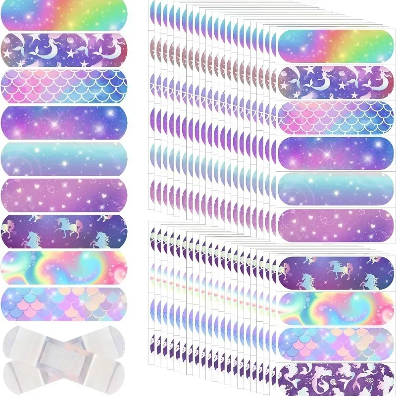 50pcs/set Starry Night Sky Mermaid Horse Band Aid Cartoon Wound Plasters for Children Girls Dressing Patch Adhesive Bandages