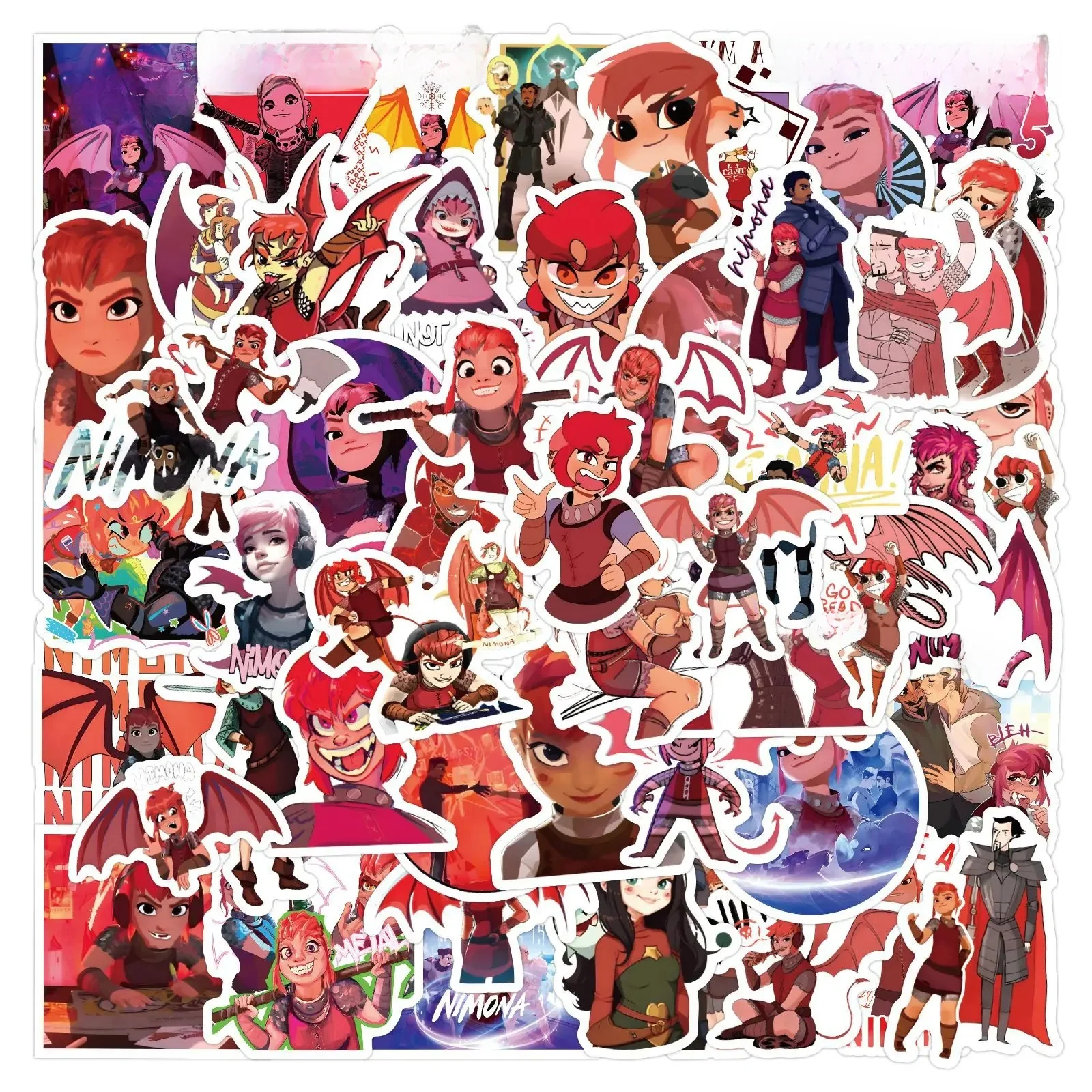 AliExpress GOGOTU 10/30/60PCS Nimona Cartoon Stickers Fantasy Animation Sticker Scrapbook Luggage Laptop Guitar Bike Skatebaord Decals Kids Toys