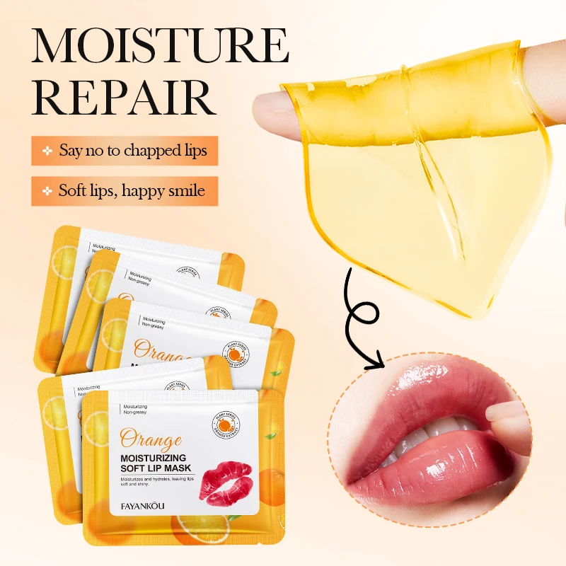 FAYANKOU 10PCS Orange Lip Mask Sheet Pack Moisturizing Lip Patch Velvet Finish Smooth Fit Daily Cosmetics Single Gift Box
