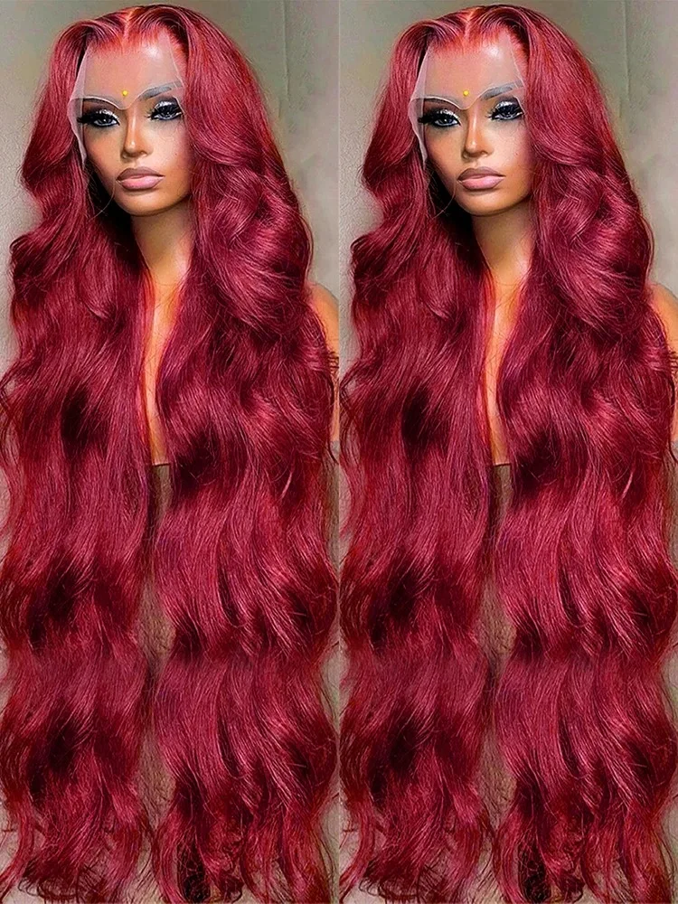 99j Burgundy Body Wave 13x6 Hd Lace Frontal Colored Human Hair Wigs Pre Plucked 30 40 Inch Lace Front Wig Brazilian For Women