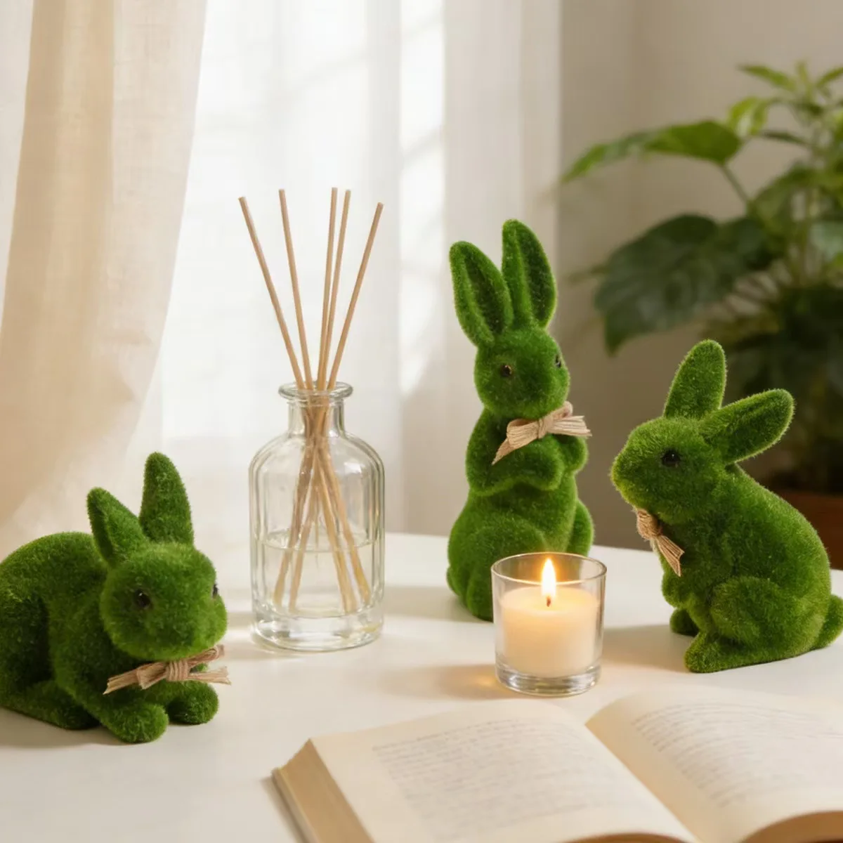 Cross-border Easter simulated flocking rabbit garden ornaments for creative home gardening animal decoration with moss rabbits