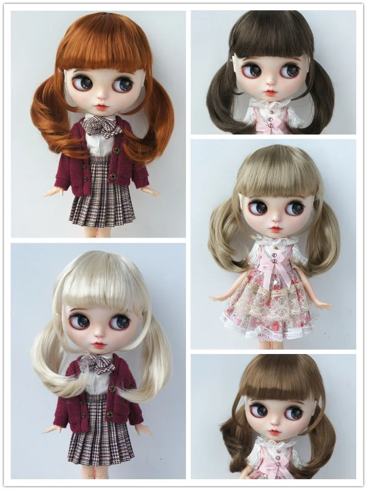 Top Lovely Pigtail Braids With Full Bang BJD Wig Suit From Size 3-4inch to 10-11inch Doll 1/12 /1/8 1/6 1/4 1/3 Hair Accessories