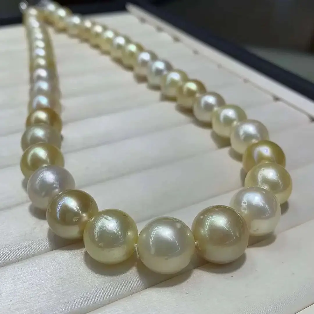 MADALENA SARARA 11mm-12mm Saltwater Pearl Round Shape Southsea Golden Color Women Necklace