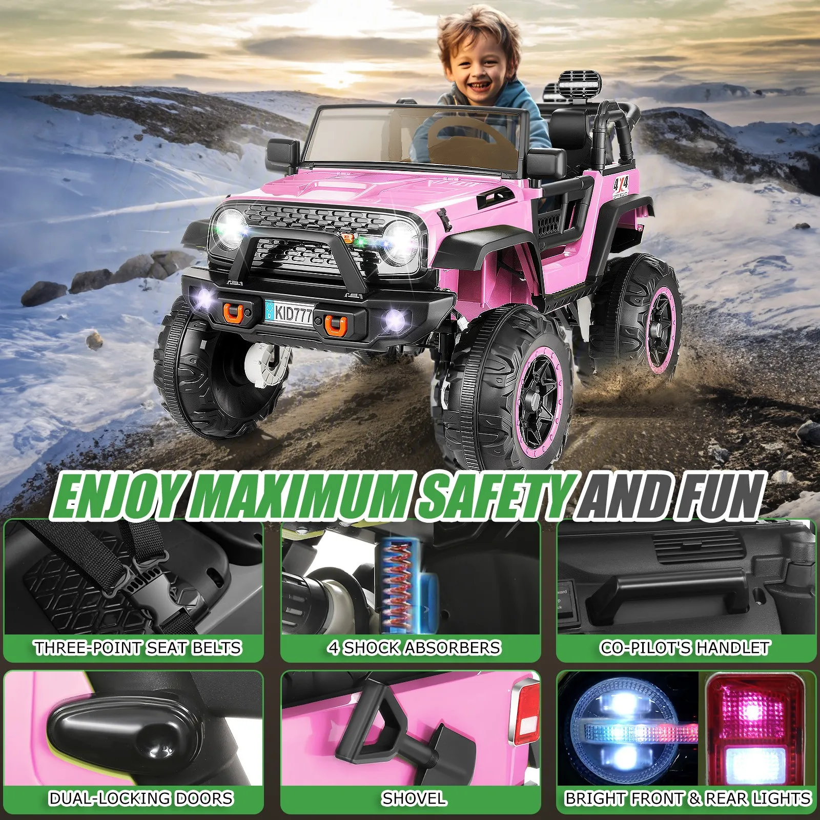 24V 2 posti bambini giro su camion auto elettrica 4WD/2WD commutabile 7AH alimentato a batteria giro su giocattolo con motore 4x100w, 3 velocità,