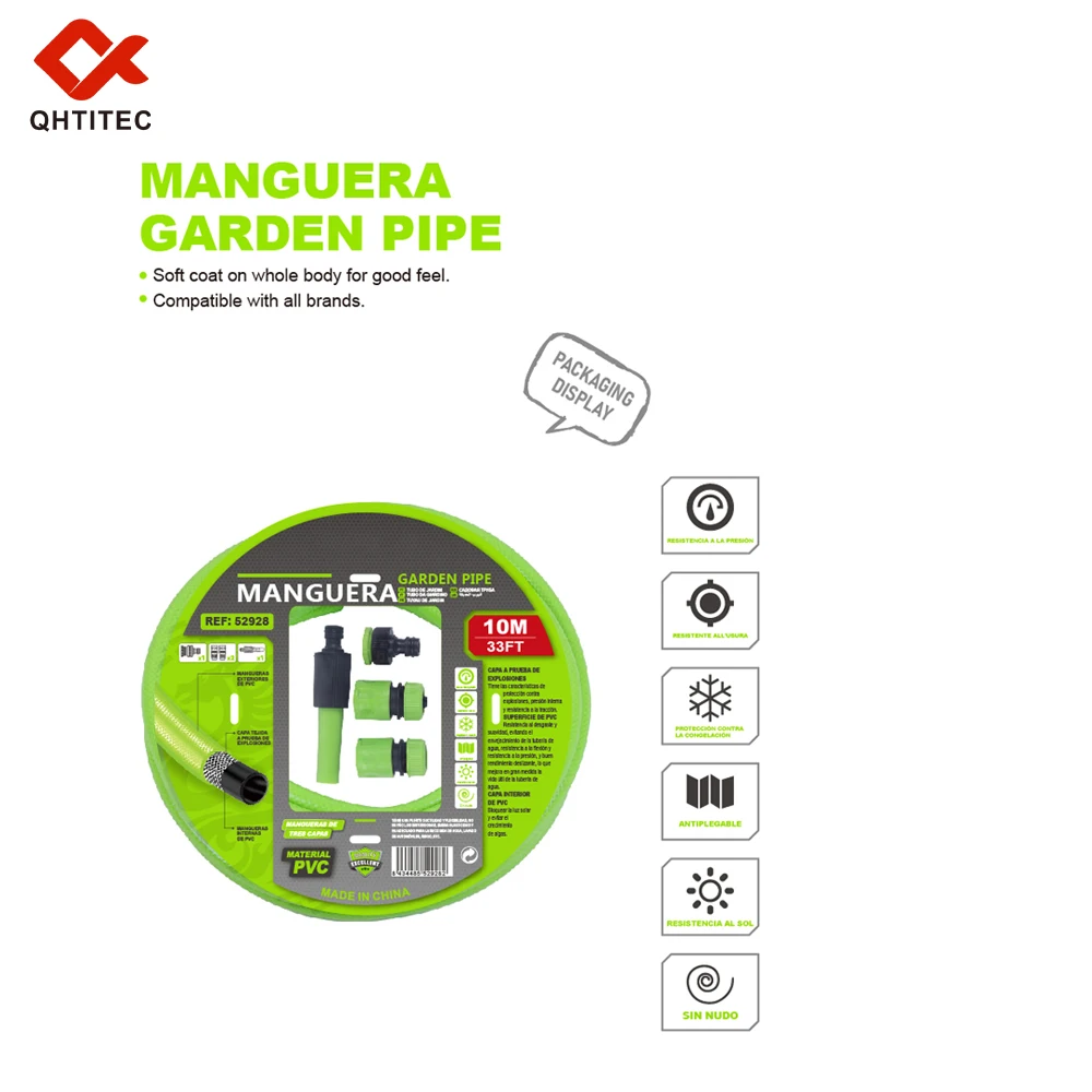 10M 33FT Garden Hose Pipe PVC Flexible Water Hose 3-Layer Kink Resistant with Fittings Set for Garden Watering Car Washing Outdo