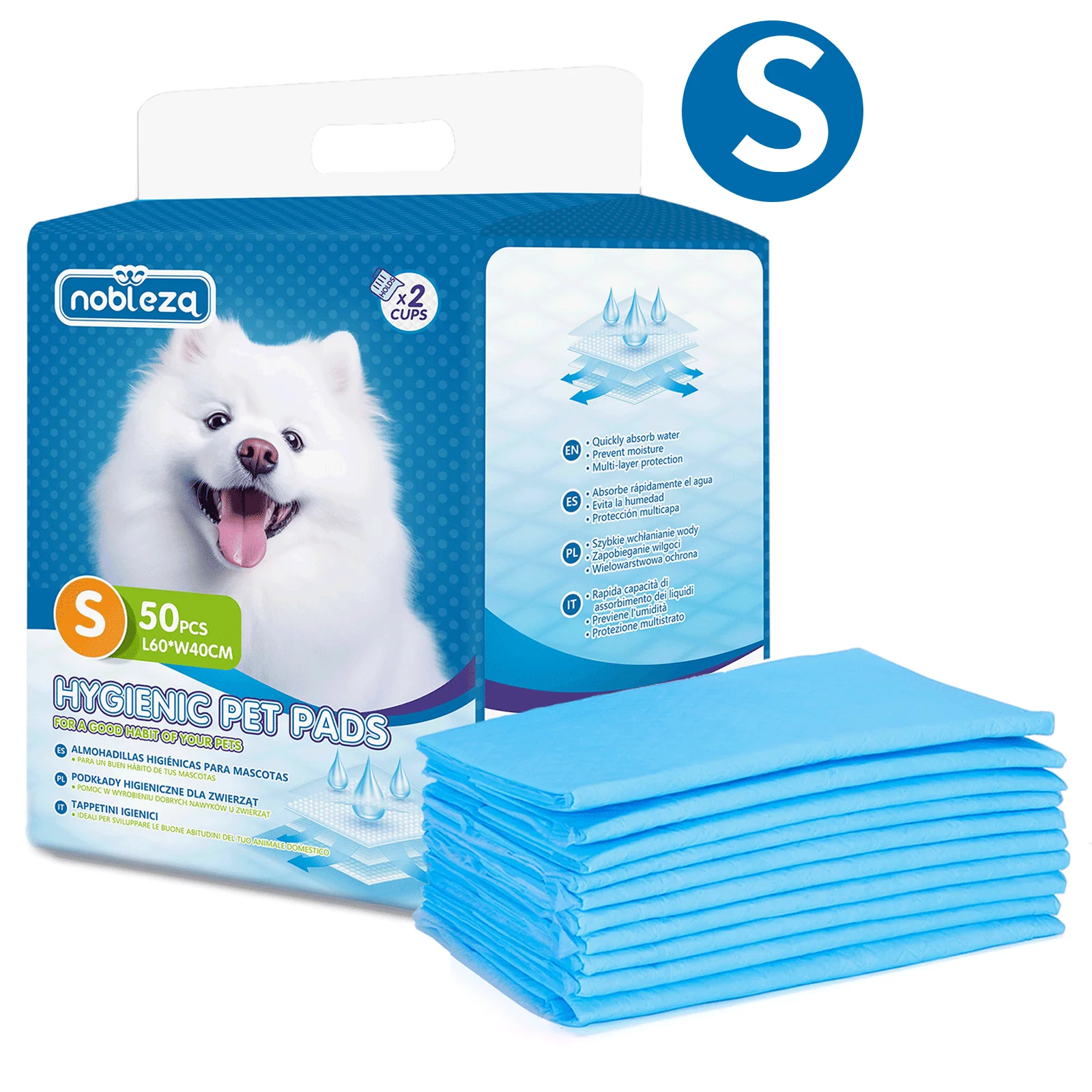 Tapis d'entraînement pour chiots, taille S, 60x40 cm, 50 pièces * 2 + 20 pièces * 1, bleu et blanc, tapis pour chiots hautement absorbant avec support en PE.