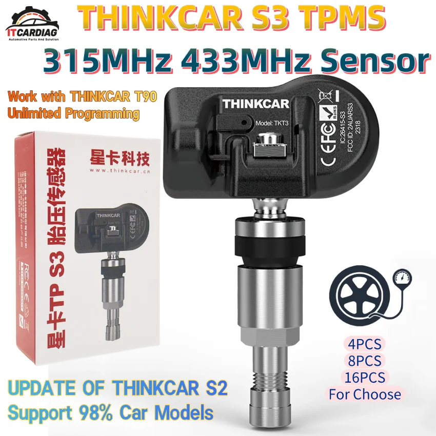 

THINKTPMS S3 TPMS Датчик давления в автомобильных шинах 2 в 1 THINKTPMS 315 МГц 433 МГц 315 МГц 433 МГц Работа с THINKCAR T90/G2 MUCAR T90