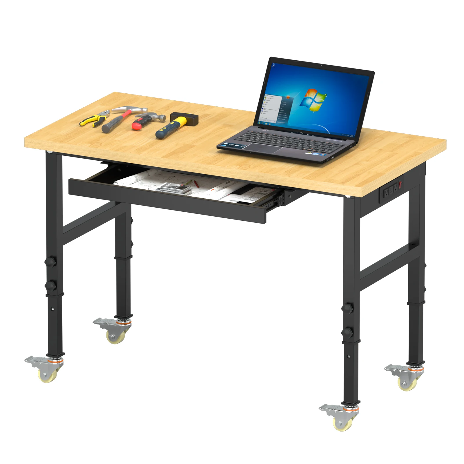 

48" Adjustable Workbench, Work Bench Table with Power Outlet, Metal Tool Bench Work Bench for Garage