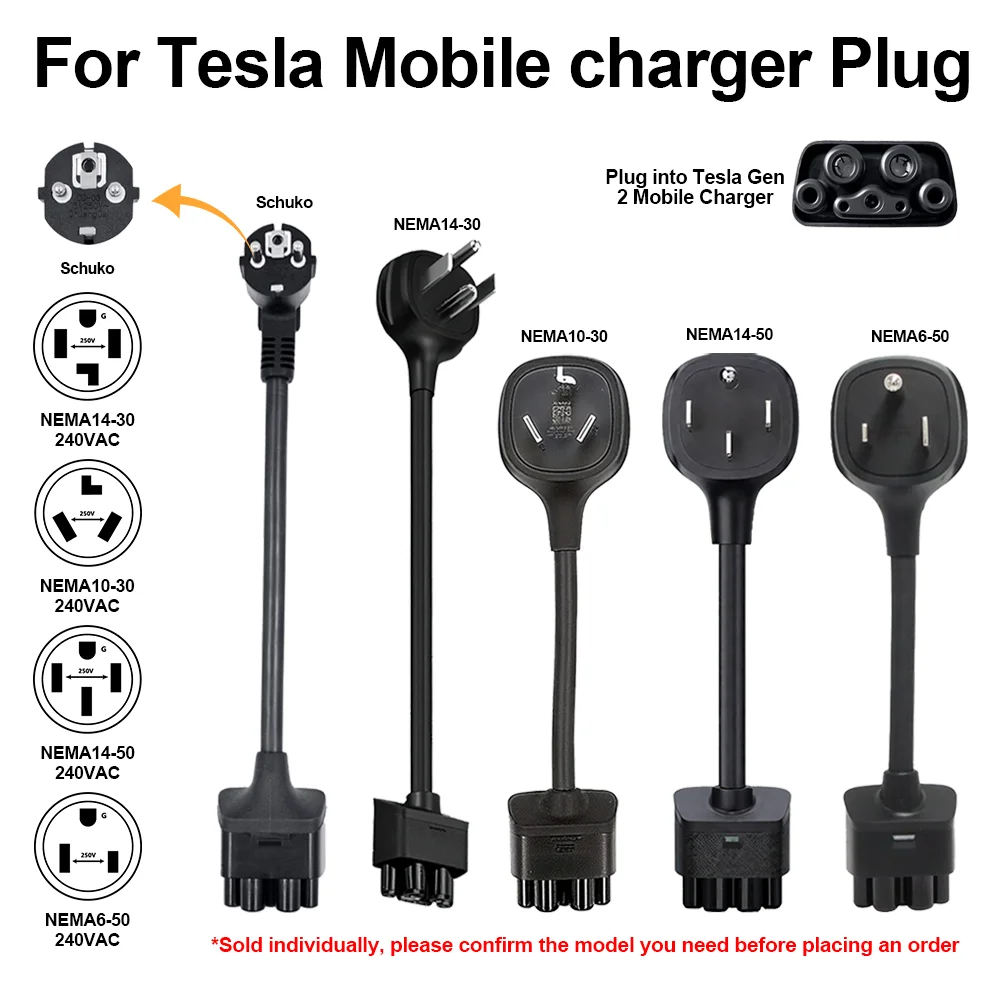 

For Tesla Model S/X/Y Gen 2 Nema 10-30/Schuko/14-50/14-30/6-50 Adapter for Mobile Connector Black Tesla Charging Cable Accessory