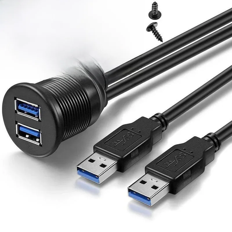 Câble d'extension double USB 3.0 mâle vers USB 3.0 femelle avec panneau encastré pour voiture camion bateau moto