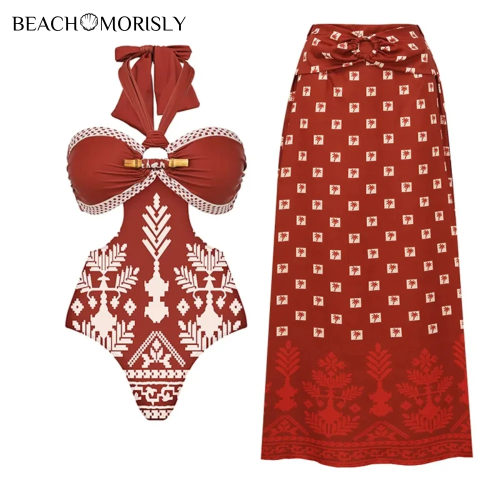 2024 ethnographic style  Pattern Printed One Piece Swimsuit  Swimwear Bikini  Set Women Beachwear Luxury Bathing Suit