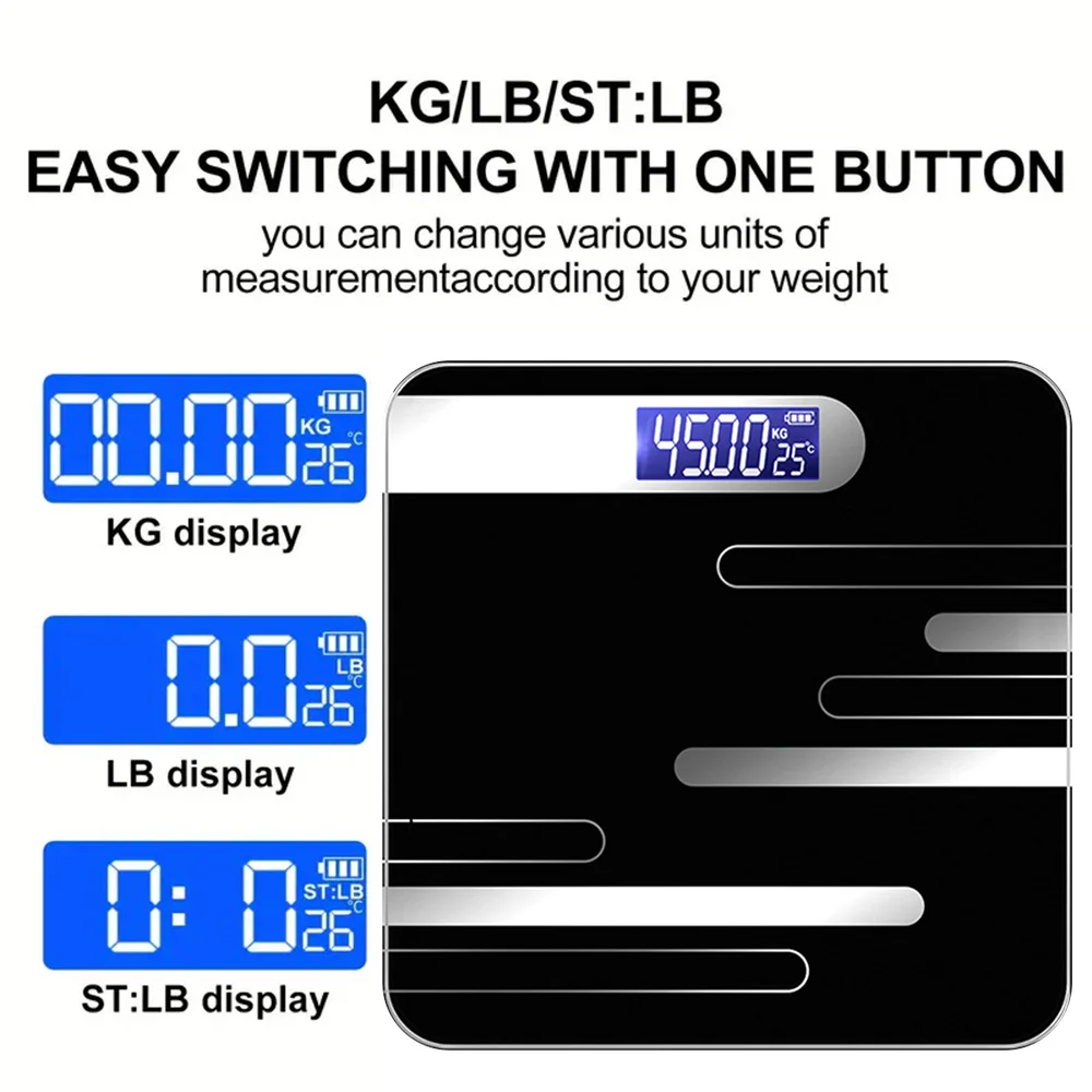 مقياس وزن الجسم الرقمي الأنيق مع شاشة LCD، مقياس صحي دقيق قائم على الأرض، وزن الجسم، الدهون، هدية رائعة