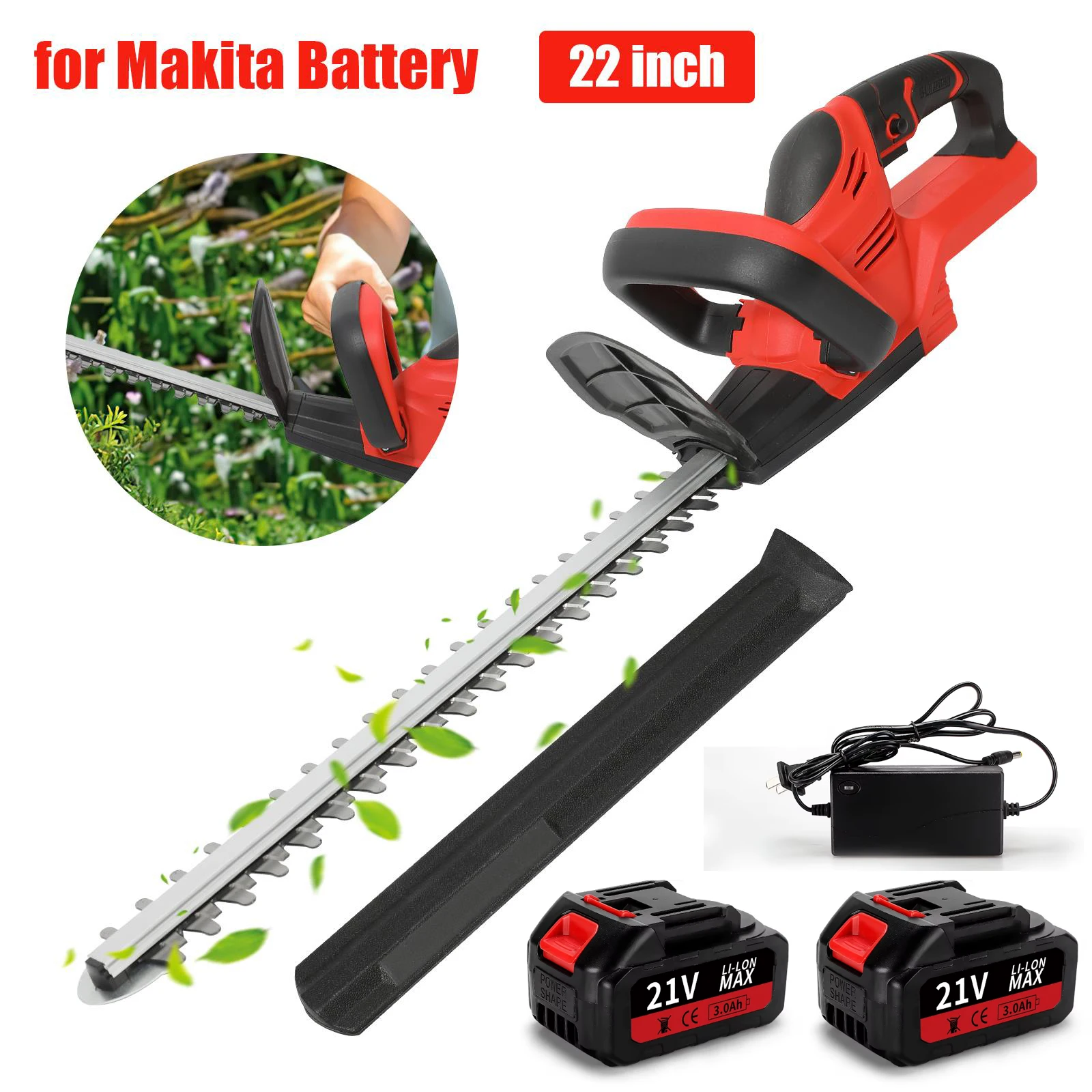 OWJHE – taille-haie électrique sans balais, 1500 tr/min, efficace, 22 pouces, outils d'élagage des arbustes de jardin sans fil pour Makita, broche de batterie 21v