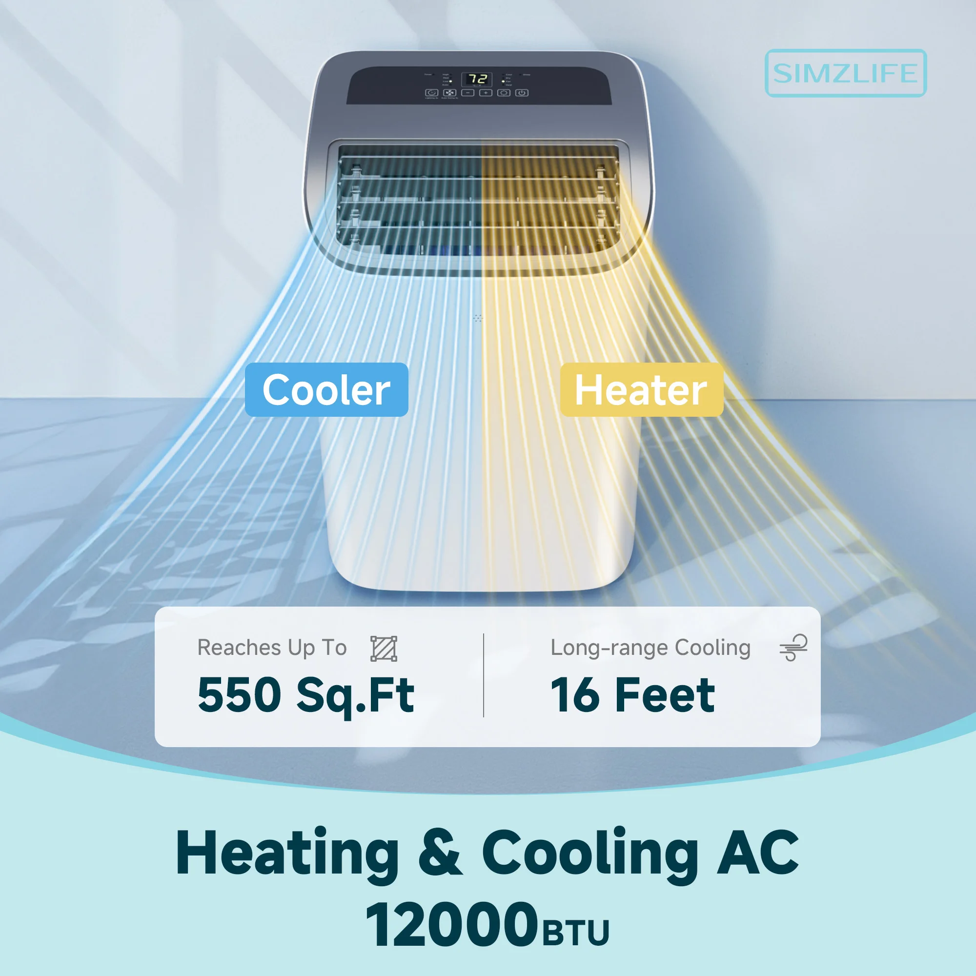 مكيف هواء محمول ، أرضية هادئة متعددة الوظائف ، وحدة تيار متردد مع مزيل الرطوبة ، حرارة جافة باردة ، وضع المروحة ،