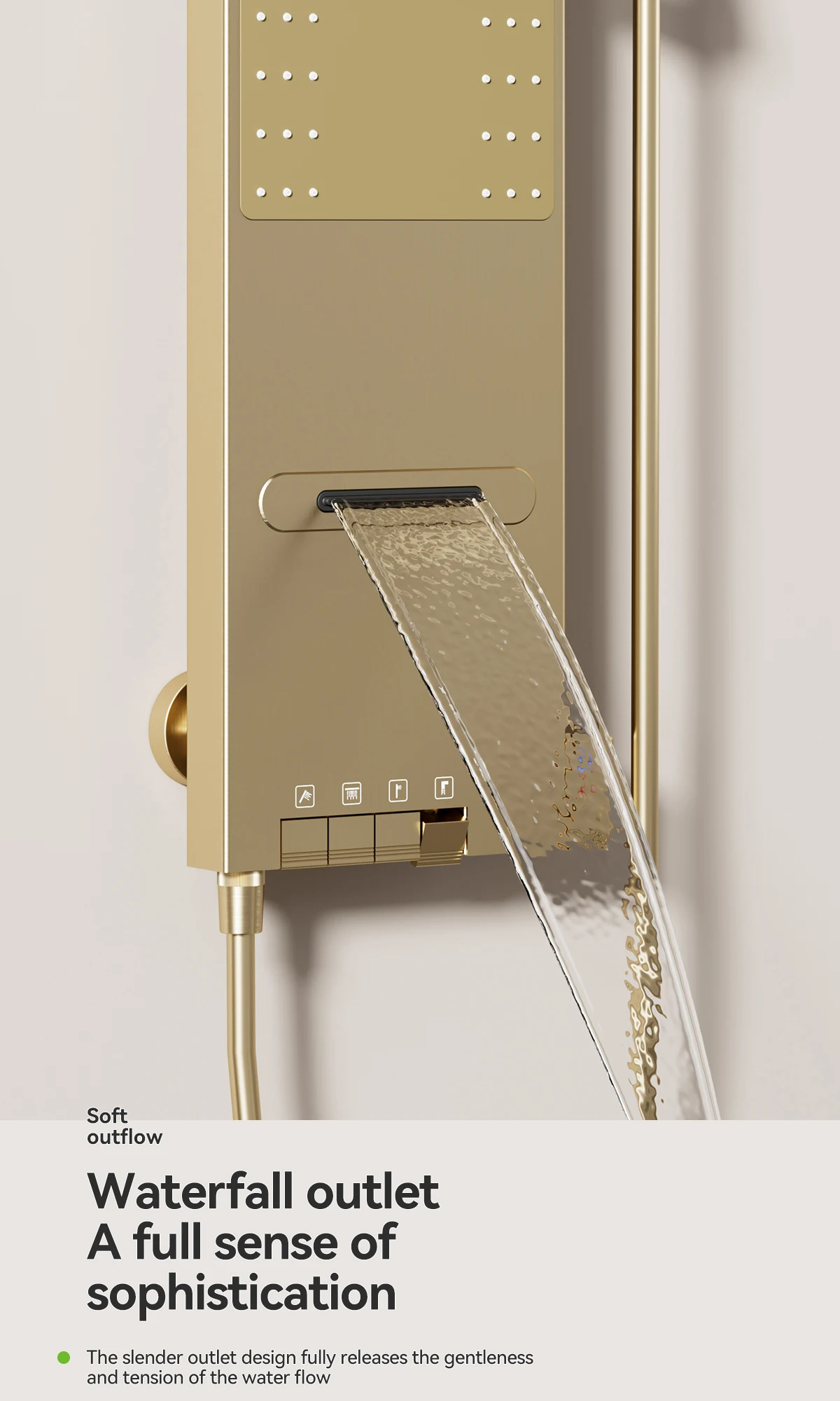 Goldener Nickel-Duschschirm Wandmontiertes Wasserfall-Duschkopf-Set Badezimmer Digitale Atmosphäre LED-Licht Duschset Schirm – Detail 9