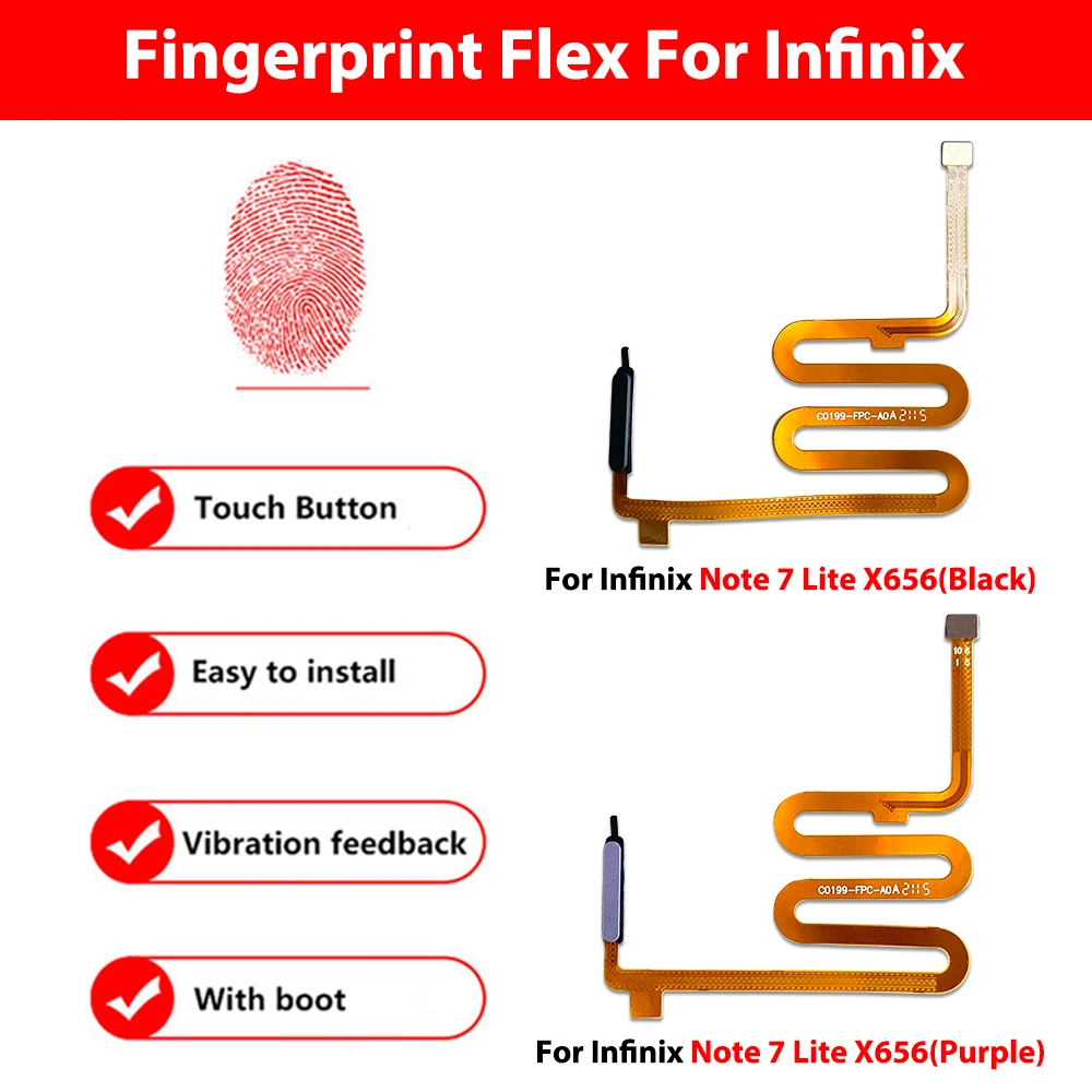 For Infinix Hot 30i/Hot 30 Play NFC/Note 7 Lite Power Button Key Flex Fingerprint Sensor Scanner Recognition Flex Cable