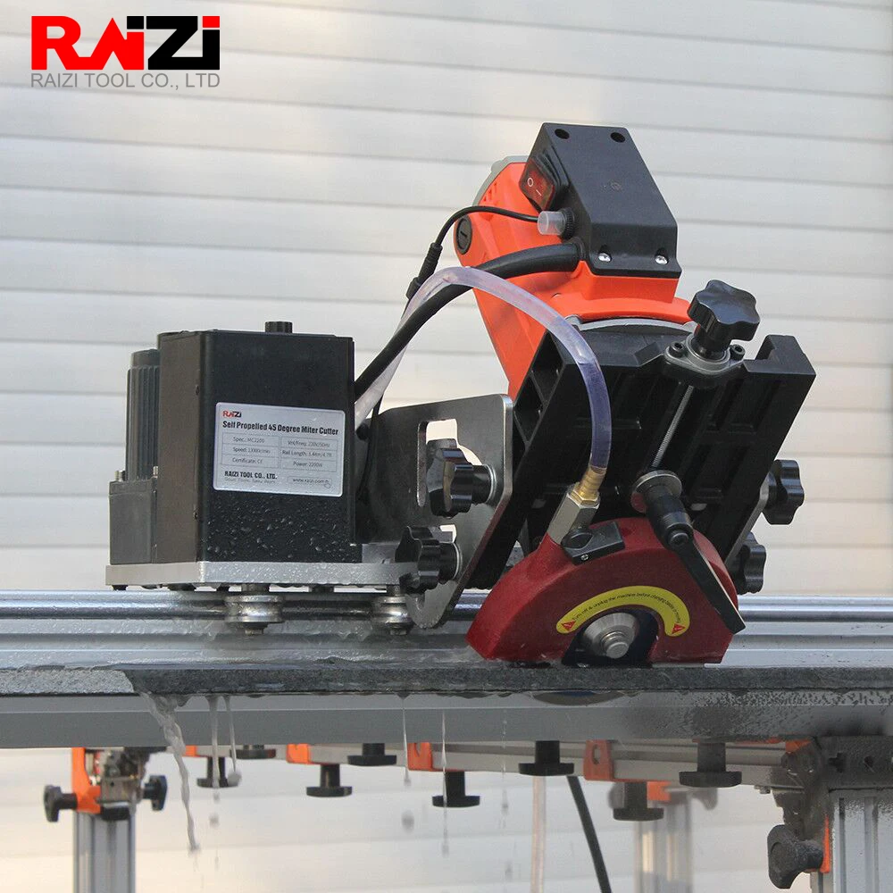 Raizi 220V 45 Degree Tile Cutting Saw Machine With Rail Guide Large Format Porcelain Ceramic Tile Portable Cutting Machine