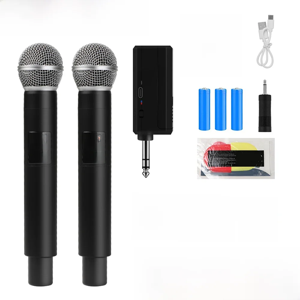 Uhf sem fio microfone portátil microfone, frequência fixa, 2 canais, microfone para festa, karaoke,