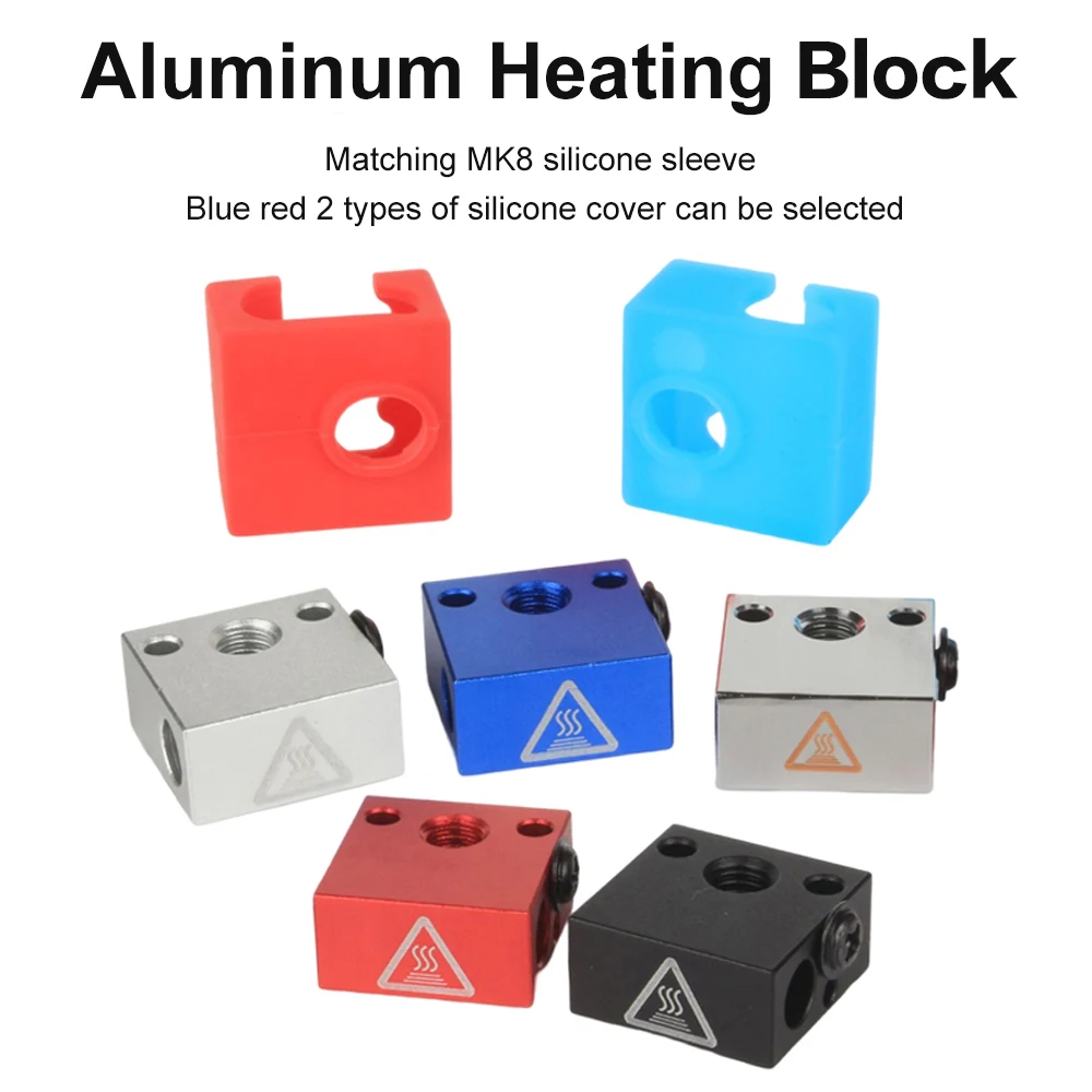 XCR3D MK7 MK8 Silicone Sock  Aluminium Block Heater Block For Print Head Hotend For MK8 Extruder Heating Block 3D Printer Parts