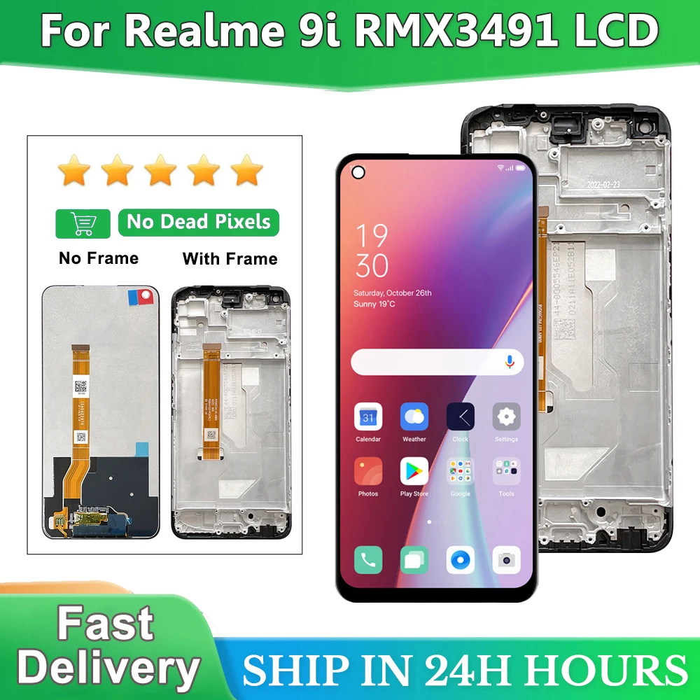 

ЖК-дисплей 6,6 дюйма для Oppo Realme 9i RMX3491, сенсорный экран, панель, дигитайзер в сборе для Realme 9i 4G, ЖК-дисплей с рамкой