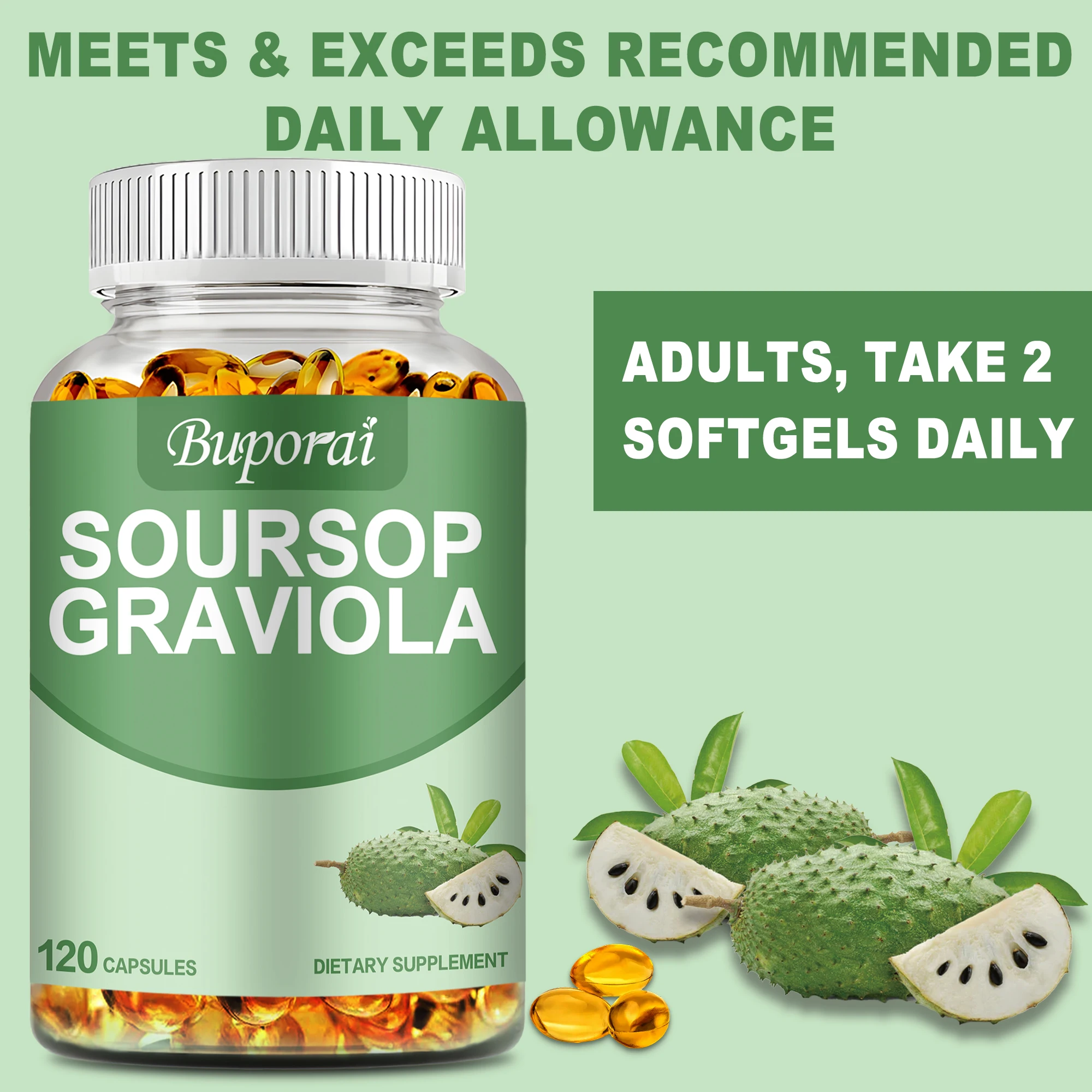 Soursop Graviola-تعزيز المناعة ، تعزيز الهضم والصحة الخلوية ، تحسين المزاج وتخفيف التوتر ، كبسولات