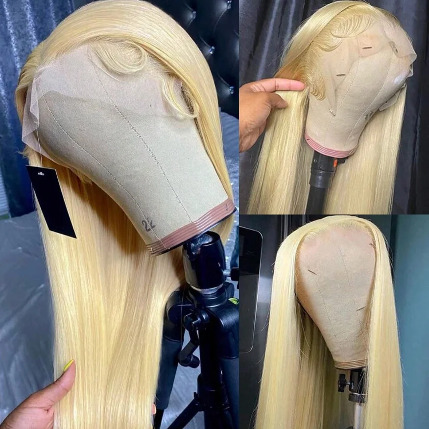 30 Polegada 613 13x6 peruca dianteira do laço cabelo humano em linha reta loira peruca de cabelo humano pré arrancado com cabelo do bebê 200 densidade perucas loiras