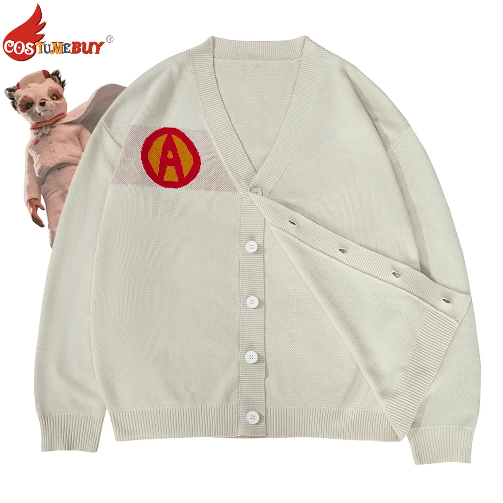 Fantastic Mr. Fox Film Ash Cosplay White Cardigan Sweater Women Men Unisex Knit Shirt, Adult Student Knitwear Casual Top Unisex