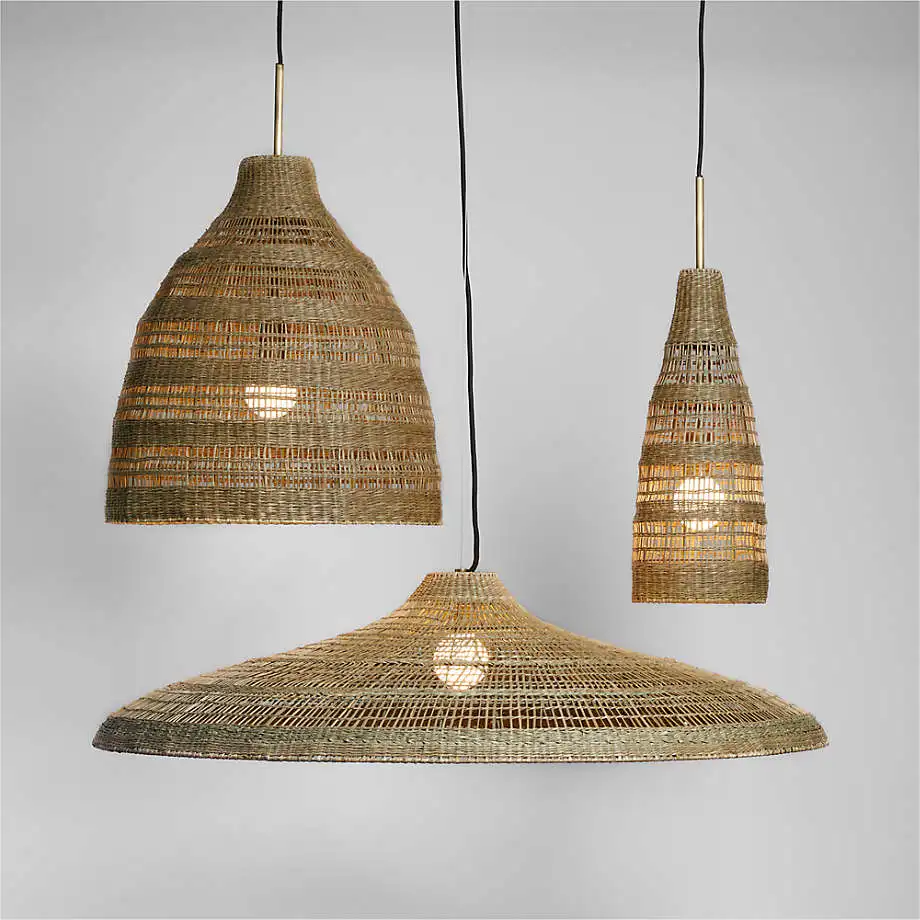 Chandeliers Jute Bamboo Knitted Pendant Lighting Design Handmade E27 Warm Home Decoration Iron Body Ceilling Illumination