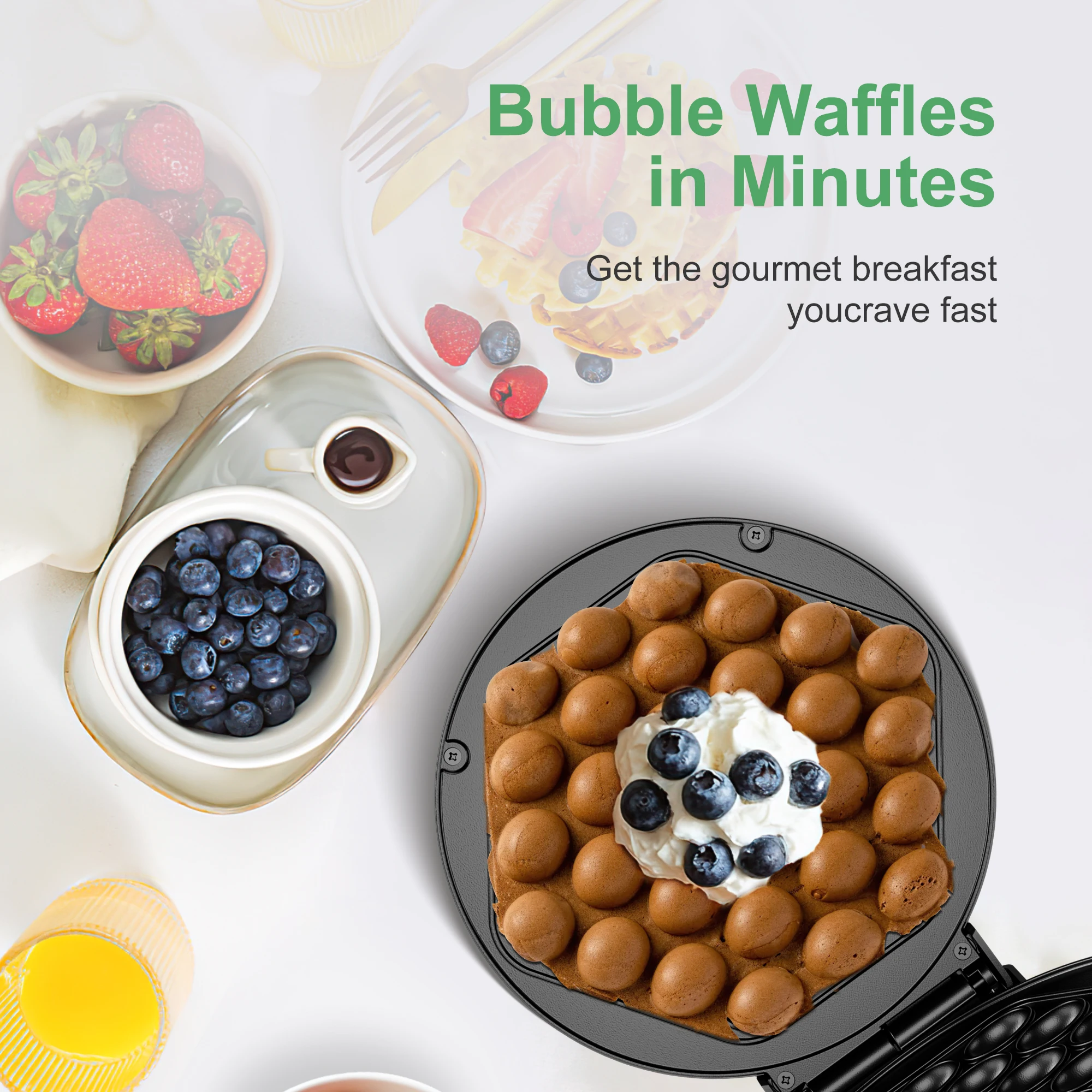 Waffle elettrico a bolle Efficiente macchina per waffle elettrica a bolle da 1000 W, piastra antiaderente da 7 pollici pronta sotto i 5 minuti
