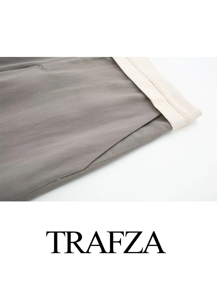 TRAFZA-Ensemble 2 Pièces Vintage et Élégant pour Femme, Pantalon Décontracté, Col en V, Sexy, Vacances, Été