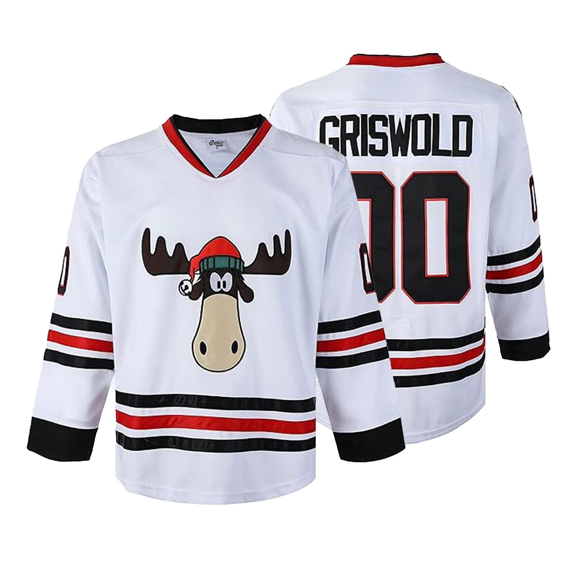 Men's 00 X-Mas Griswold Christmas Movie Sporty  White/Black Hockey Jersey - Embroidered Reindeer Design,Halloween Holiday Gift