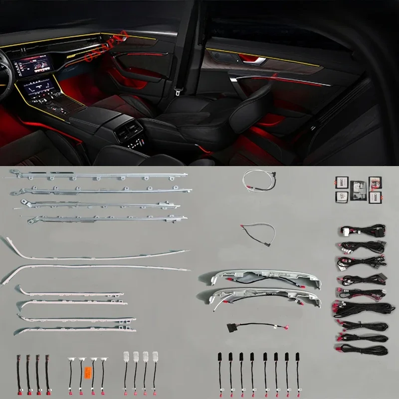 30-Farben LED-Ambientebeleuchtung für Audi A6 C8 MLB EVO 2019-2022 MMI APP, dekorative Tür- und Armaturenbrett-Beleuchtung, Atmosphärenlampe, Leuchtstreifen
