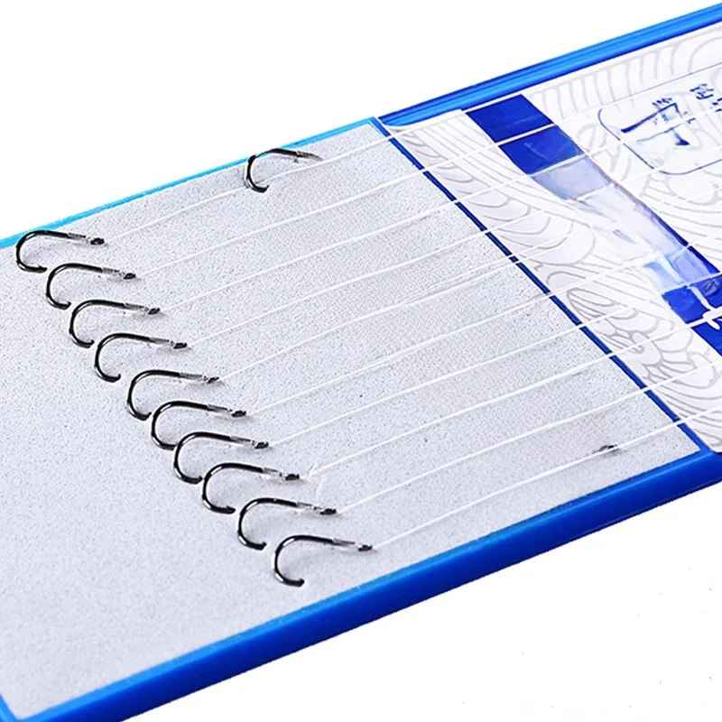 10 paires d'hameçons de pêche avec Tippet, ensemble de lignes de 45cm, Double ligne de pêche en acier au carbone, crochet de pêche à la carpe barbelée