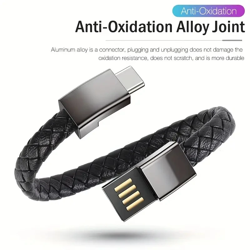 USB Charging Bracelet Cable Fashion Double Braided Wrist Data Charger Cord For IPhone Type-c Micro Mobile Phone