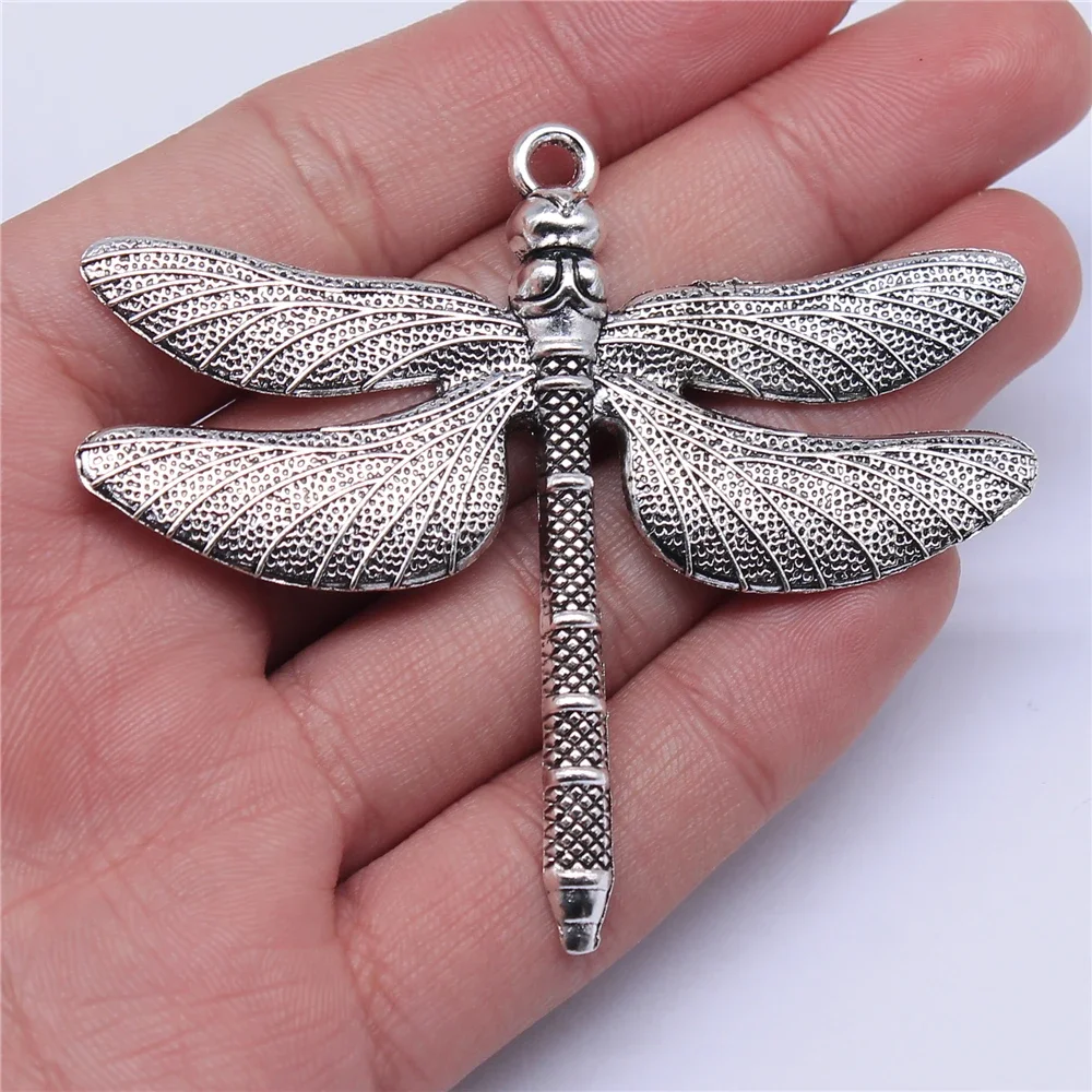 WYSIWYG 2 sztuk 63x71mm duża ważka urok zawieszki do tworzenia biżuterii antyczne srebro kolor ważka zawieszki Charm Dragonfly — zdjęcie 2