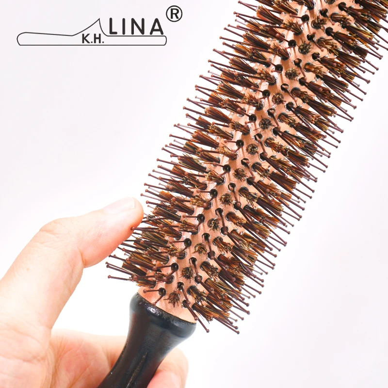 Wood Handle Round Rolling Brush Professional Barber Salon Hairdressing Anti Static Brush Teasing Brush Hair Comb Styling Tools