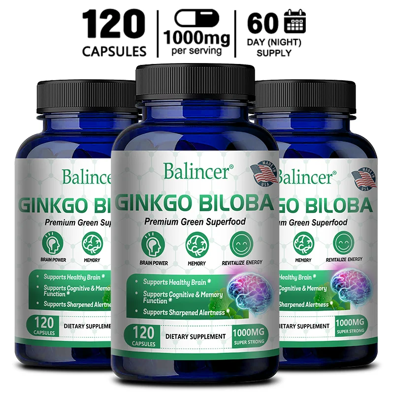 

Ginkgo Biloba Capsules - Gotu Kola, Vitamin B6, B12, Support Mental Clarity, Focus, Memory, Mood Relaxation & Body Circulation