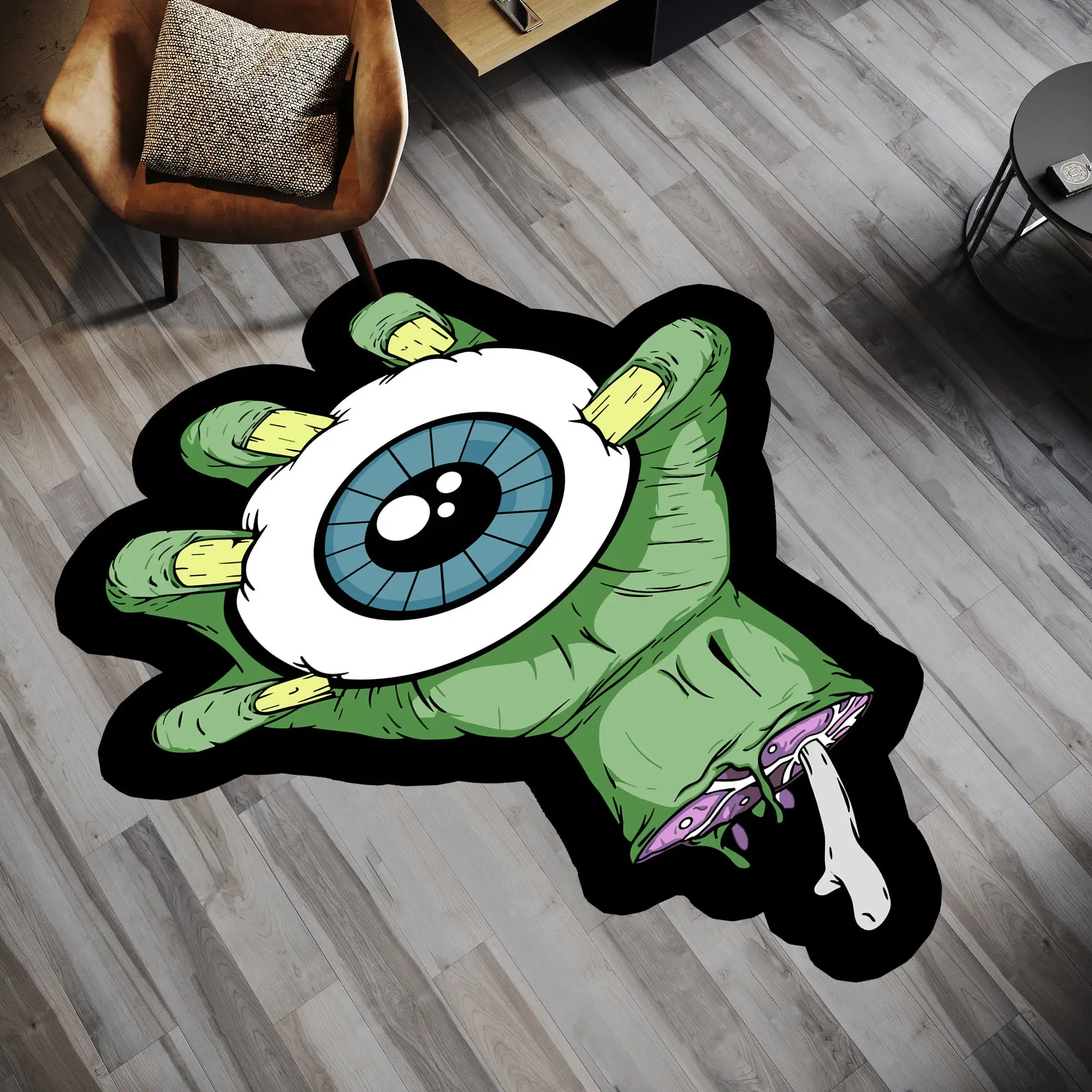 

Creative Big Eyes Green Palm Rug Digital Printing Technology Simple Housewarming Gift Handmade Non-Slip Decorative Carpet