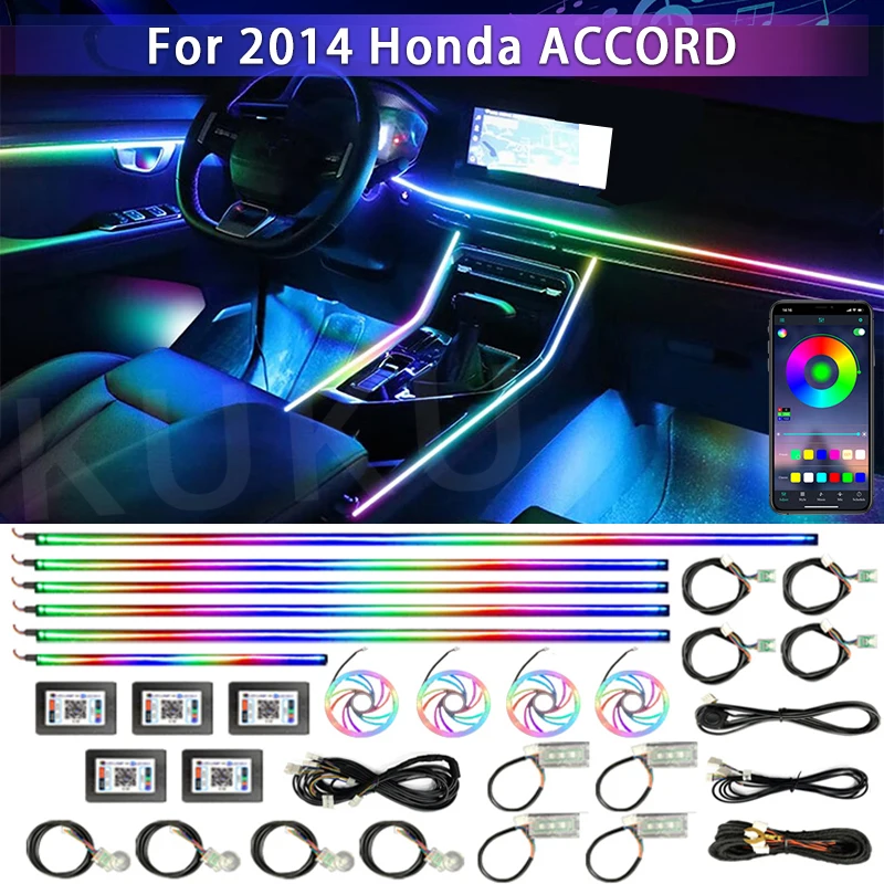 

For 2014 Honda ACCORD Car Acrylic Ambient Lights App Contro Colorful Lamp Strips Auto Interior 64 RGB Led Light Neon 22 in 1