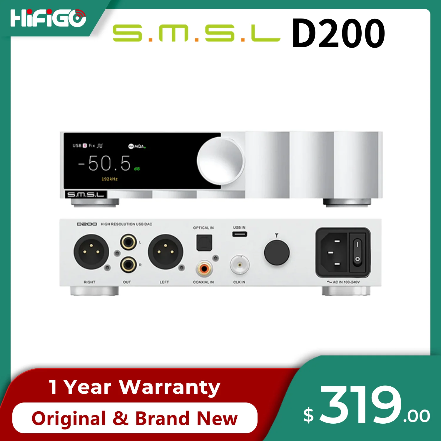 

SMSL D200 Decoder ROHM BD34352EKV DAC Chip CK-03 Clock MQA Bluetooth 5.1 LDAC PCM768 DSD512 DOP64