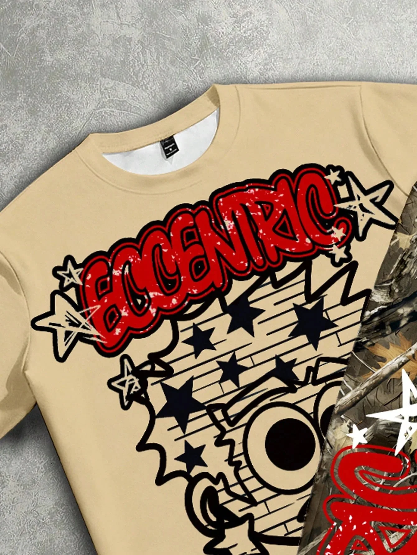 Manfinity Roughcore Men's Letter & Pentagram Print Loose Short Sleeve T-Shirt And Pants Set Camo 2 Piece Set Men - view 2