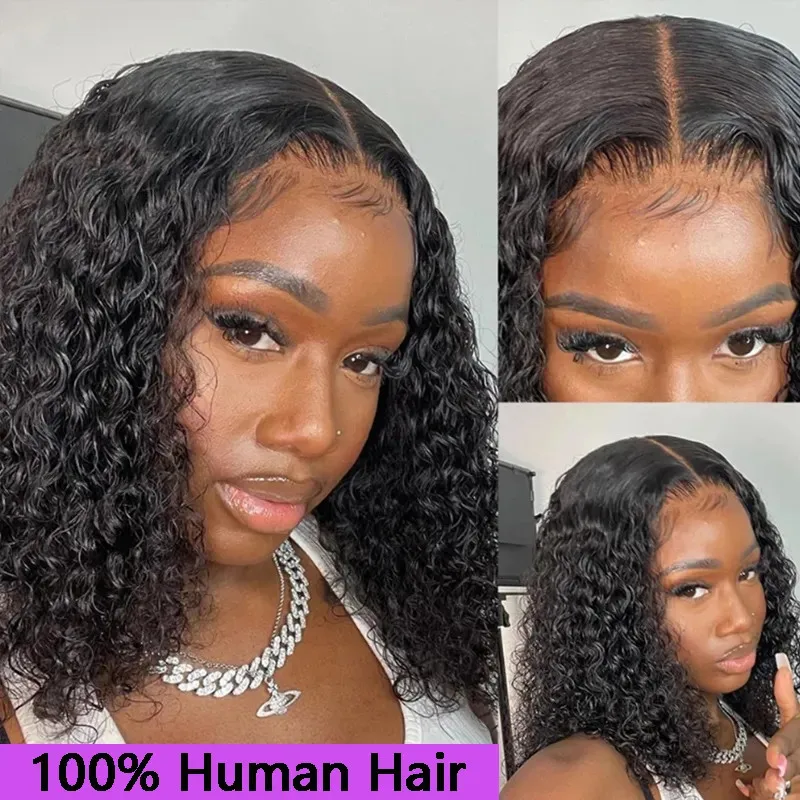 Deep Wave Short Bob Wig 13X4 Lace Frontal 4x4 Lace Closure Wig Brazilian Virgin Human Hair Wig Natural Color 150% Density 16Inch